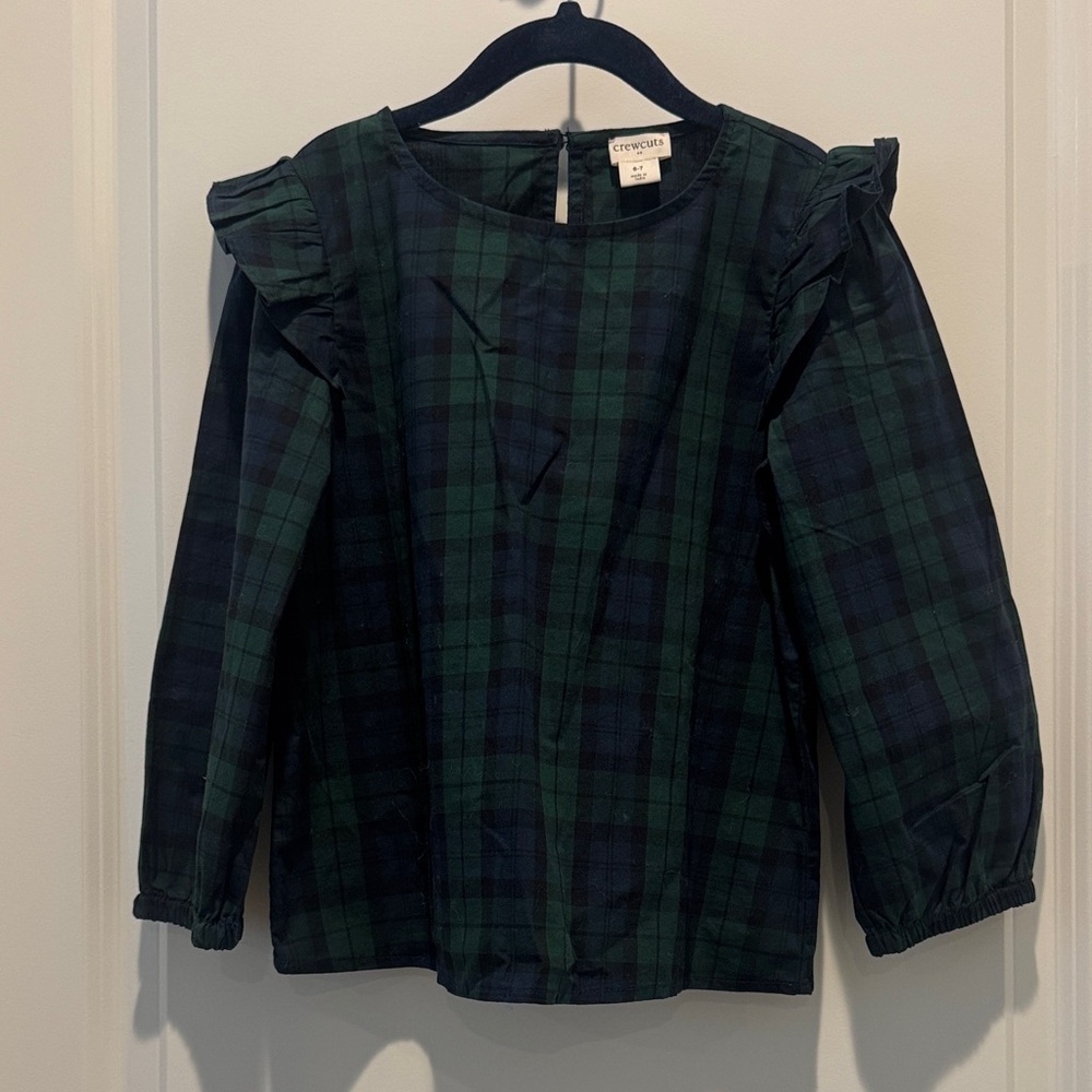 Crewcuts Kids Plaid Blouse in Navy and Forest